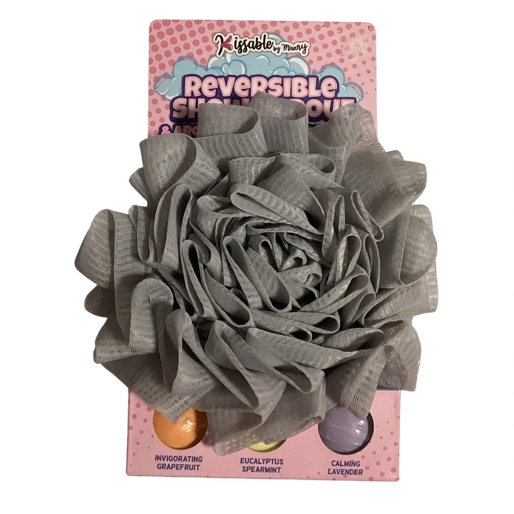 KIssable by Minxy‎ Reversible Shower Pouf & Aromatherapy Steamer Set Gray